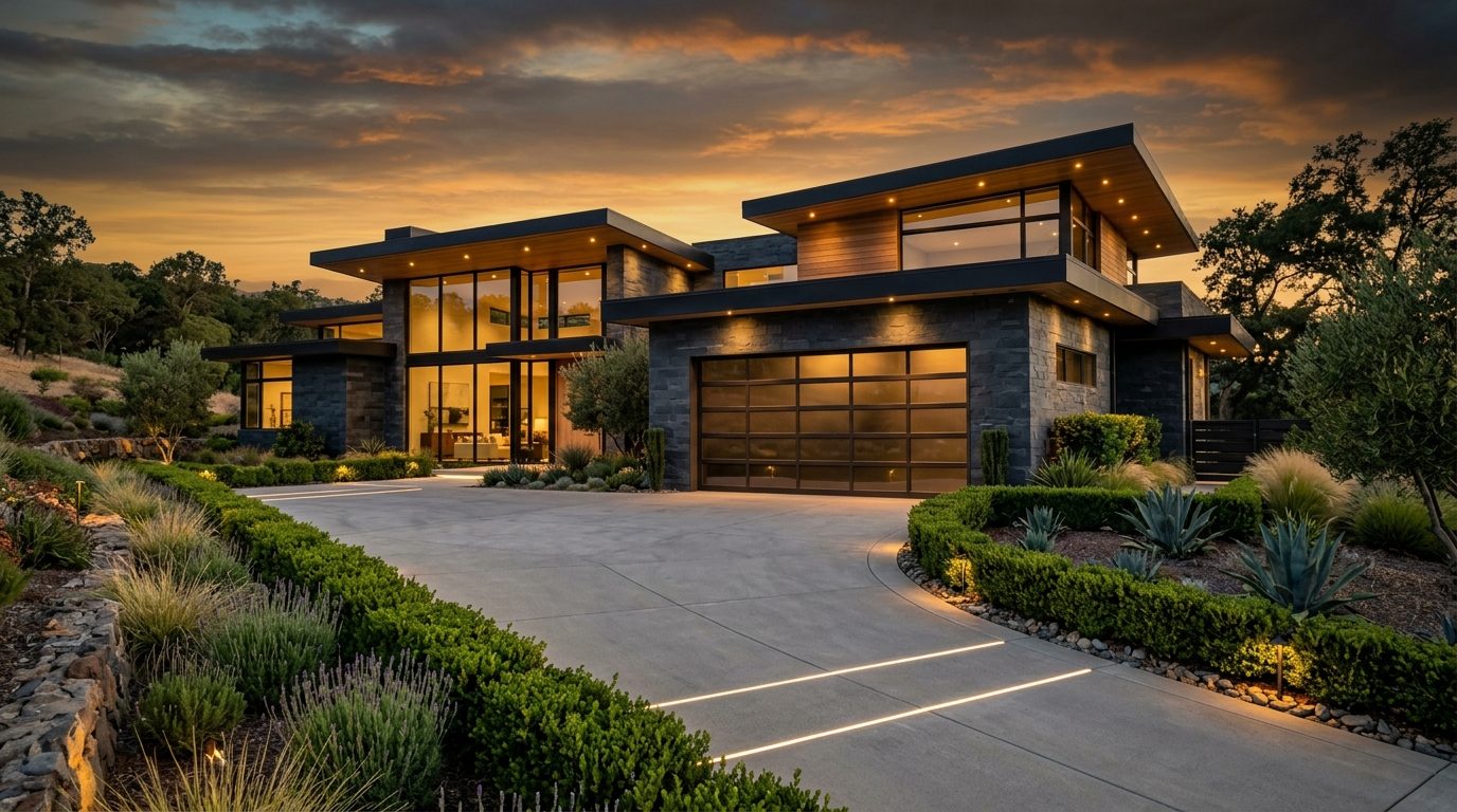 Roberts Garage Door Service Exterior Closed Garage Door at Twilight